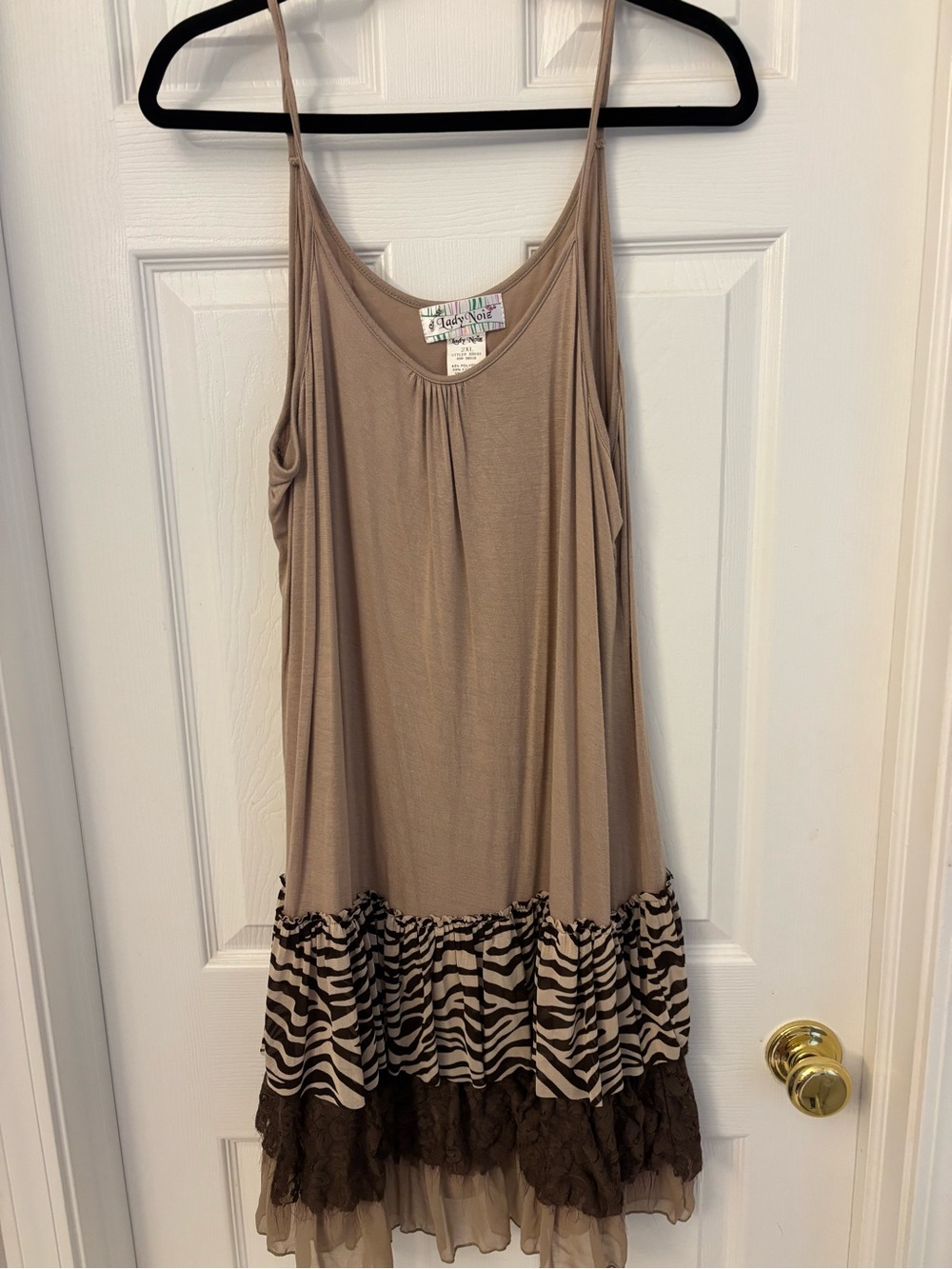 Lady Noiz Beige & Brown Tiered Zebra-Trim Dress